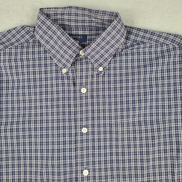 Brooks Sport Shirt Men's‎ Large Blue White Plaid Button Down 100% Cotton - Picture 2 of 12